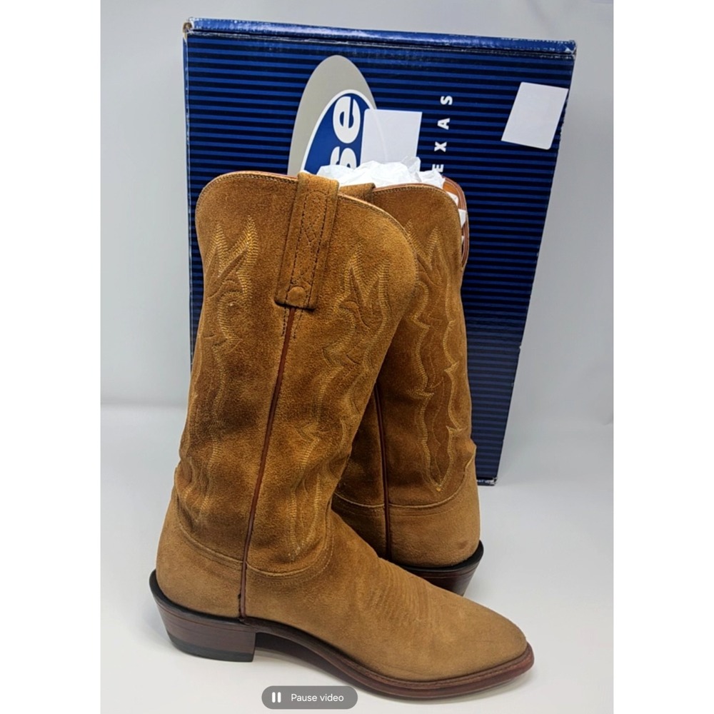 Lucchese Brown Suede Lace-Up Western Boots - Picture 5 of 14
